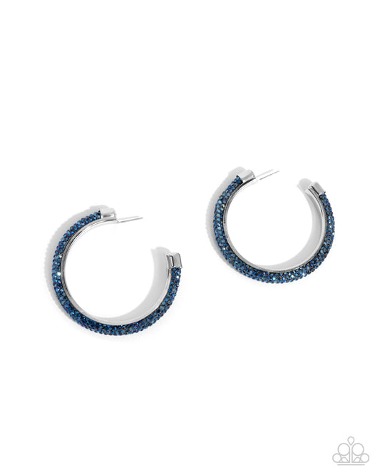 Chiseled Crescendo - Blue Rhinestone Silver Hoop Earrings - Paparazzi Accessories