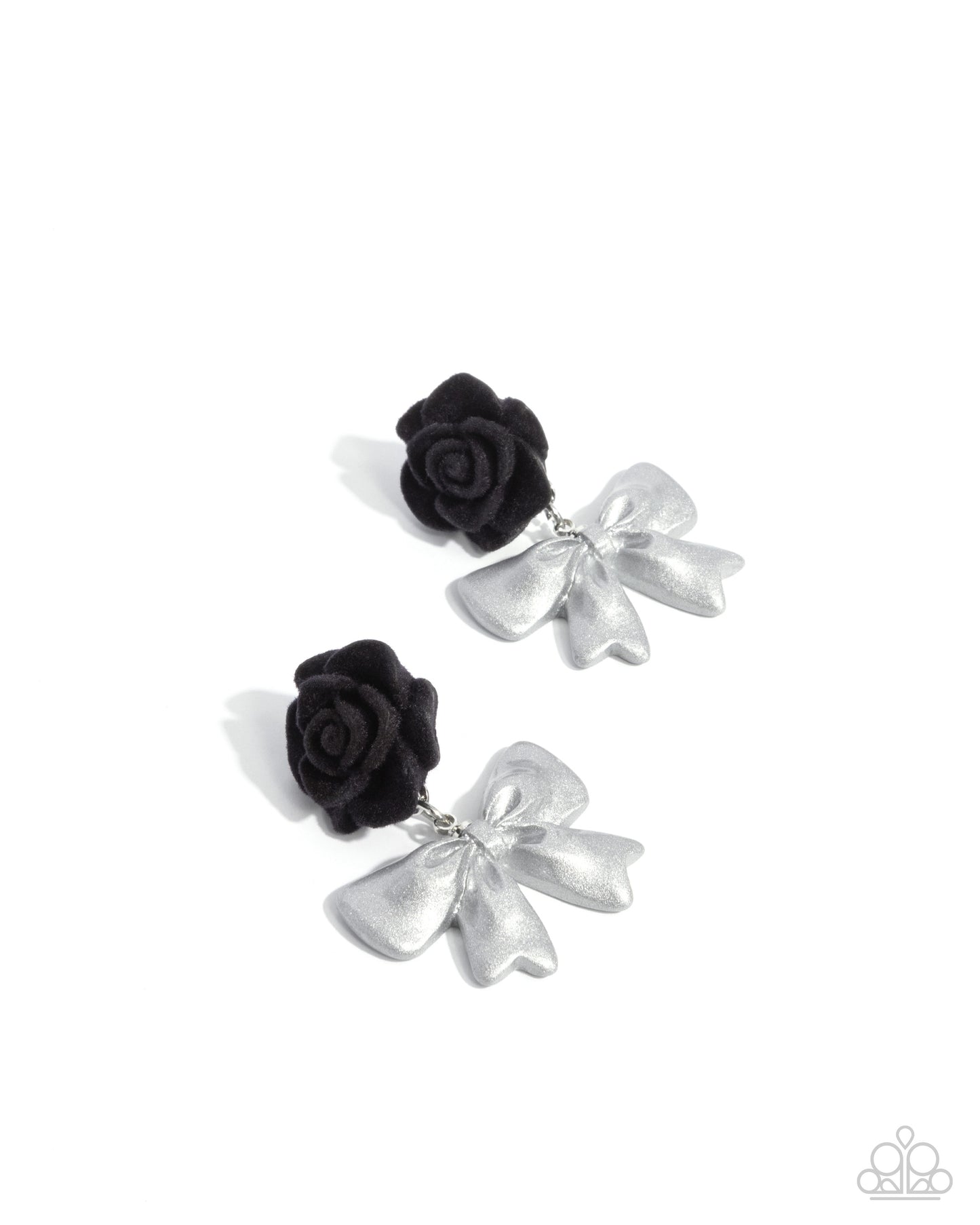 Rosette Rarity - Black Rose Silver Bow Post Earrings - Paparazzi Accessories