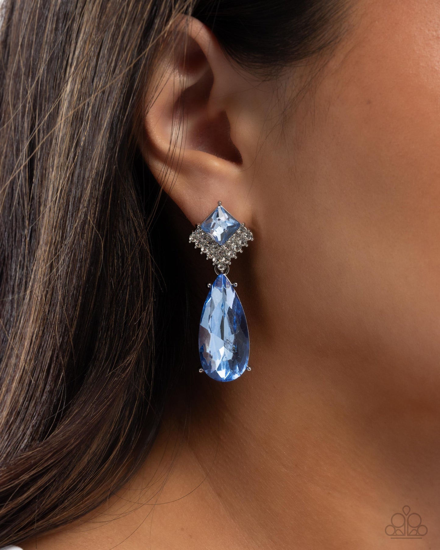Diamond Life - Blue Rhinestone Post Back Earrings - Paparazzi Accessories