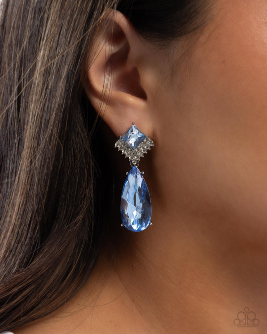 Diamond Life - Blue Rhinestone Post Back Earrings - Paparazzi Accessories