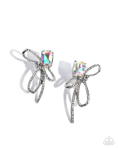 Positively Radiant - Multi UV Shimmer Gem Silver Loops Post Earrings - Paparazzi Accessories