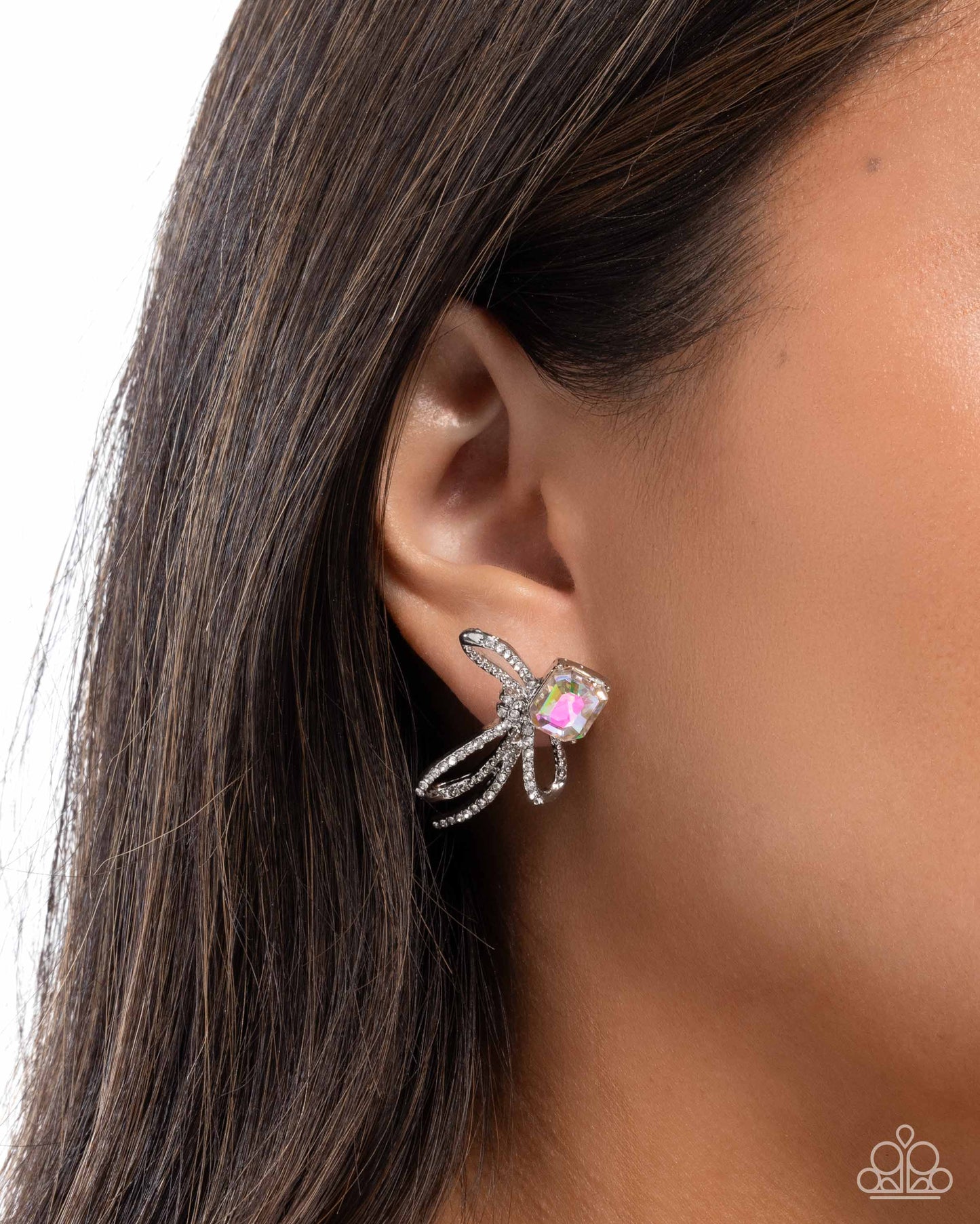 Positively Radiant - Multi UV Shimmer Gem Silver Loops Post Earrings - Paparazzi Accessories
