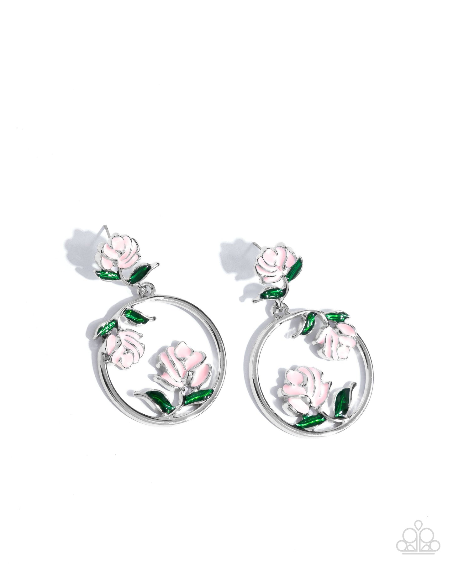 ROSE to You - Pink Enamel Flower Silver Post Earrings - Paparazzi Accessories