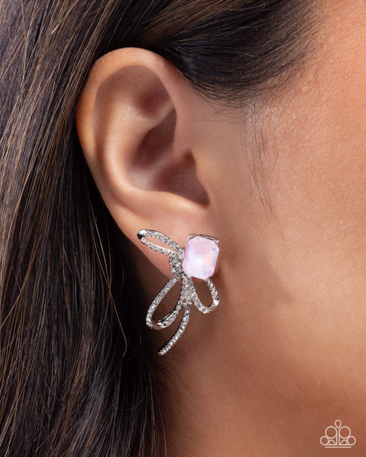 Positively Radiant - Pink UV Gem Silver Post Earrings - Paparazzi Accessories