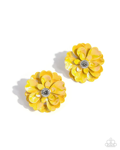 Growth Rate - Yellow Metallic Flower Post Earrings - Paparazzi Accessories