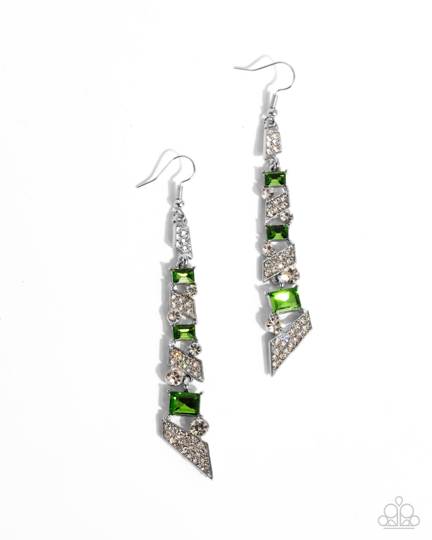 Cascading Cred - Green Rhinestone Fish Hook Earring - Paparazzi Accessories