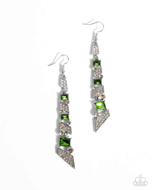 Cascading Cred - Green Rhinestone Fish Hook Earring - Paparazzi Accessories