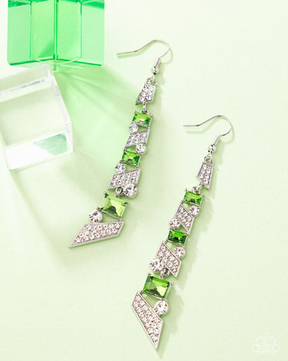 Cascading Cred - Green Rhinestone Fish Hook Earring - Paparazzi Accessories