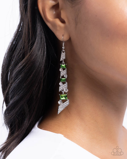 Cascading Cred - Green Rhinestone Fish Hook Earring - Paparazzi Accessories