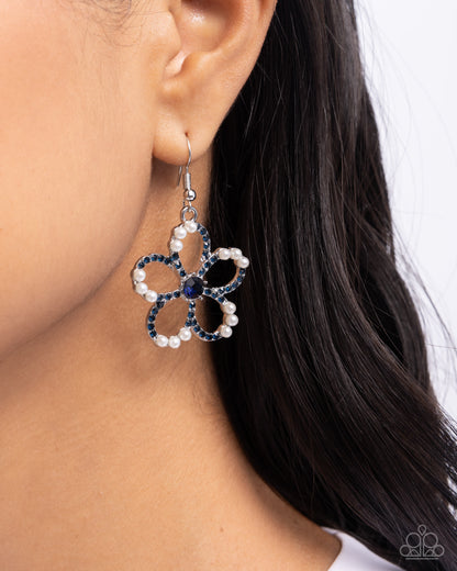 Paramount Pearls - Blue Rhinestone & White Pearl Fishhook Earrings - Paparazzi Accessories