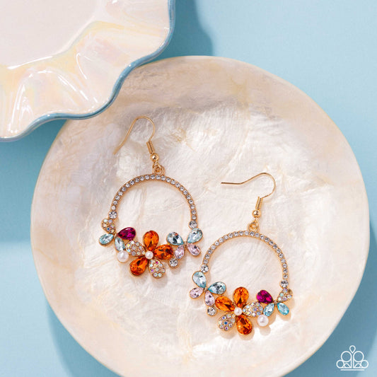 Bouquet Bliss - Multi Gem Butterfly & Flower Gold Fishhook Earrings - Paparazzi Accessories