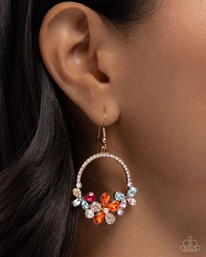 Bouquet Bliss - Multi Gem Butterfly & Flower Gold Fishhook Earrings - Paparazzi Accessories