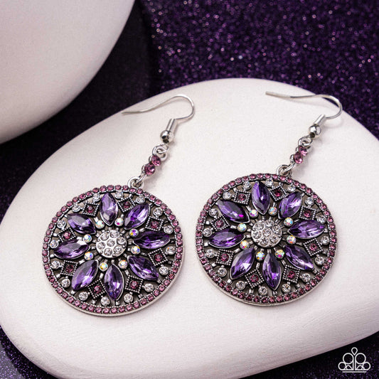 Cathedral Chic - Purple Rhinestone "Stained Glass" Earrings - Paparazzi Accessories