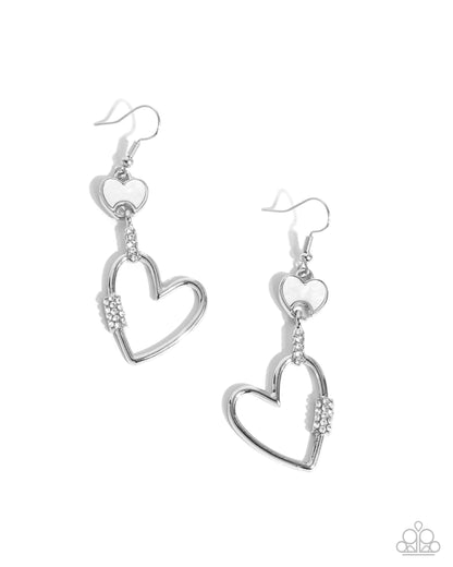 Eternally Enamored - White Shell, Silver Heart Fishhook Back Earrings - Paparazzi Accessories