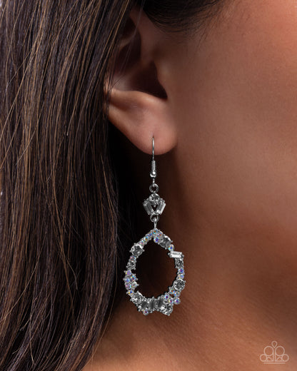 Poppin Pizzazz - White Iridescent Rhinestone Silver Fishhook Earrings - Paparazzi Accessories