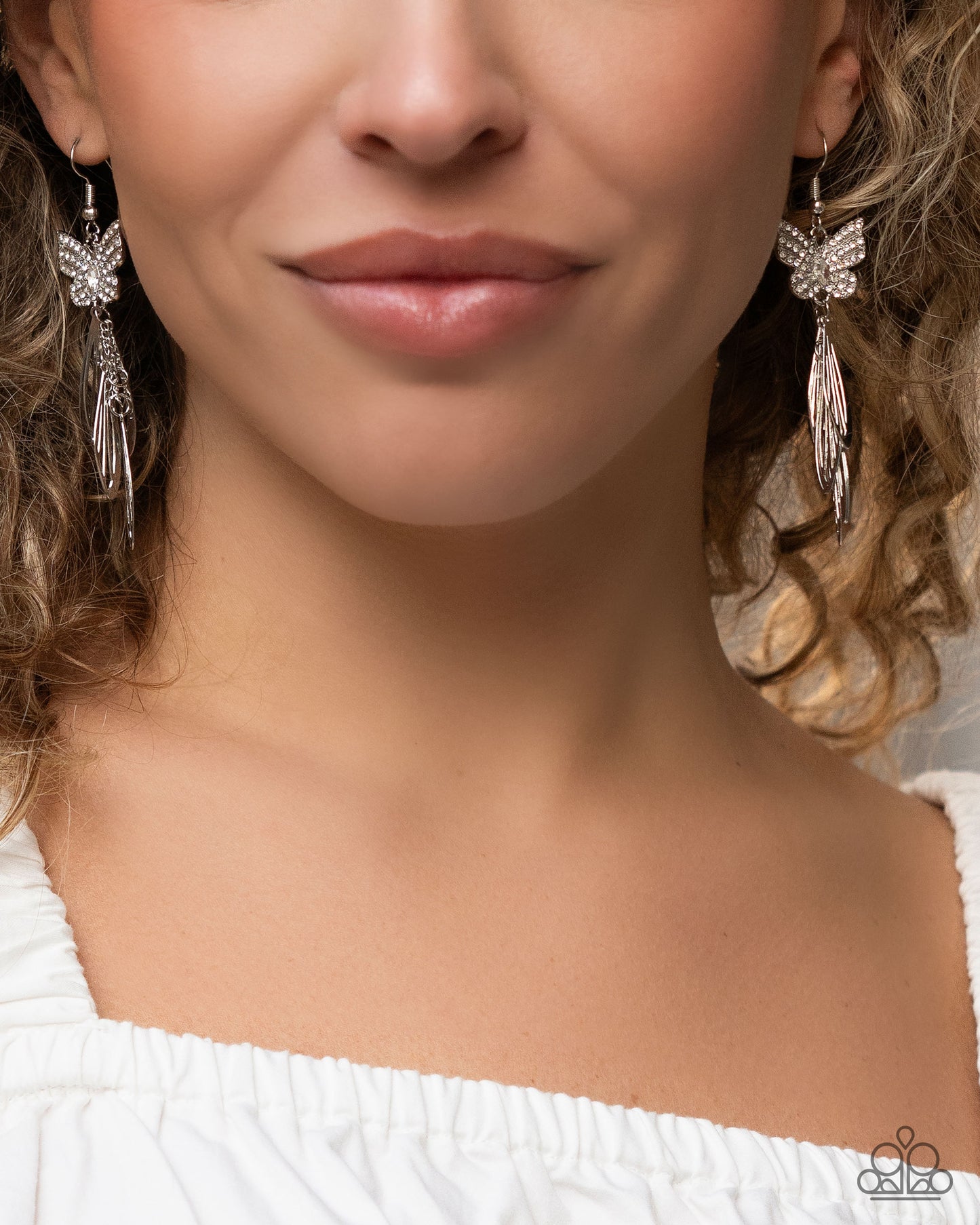 Fairy Dust - White Rhinestone Butterfly Silver Fishhook Earrings - Paparazzi Accessories