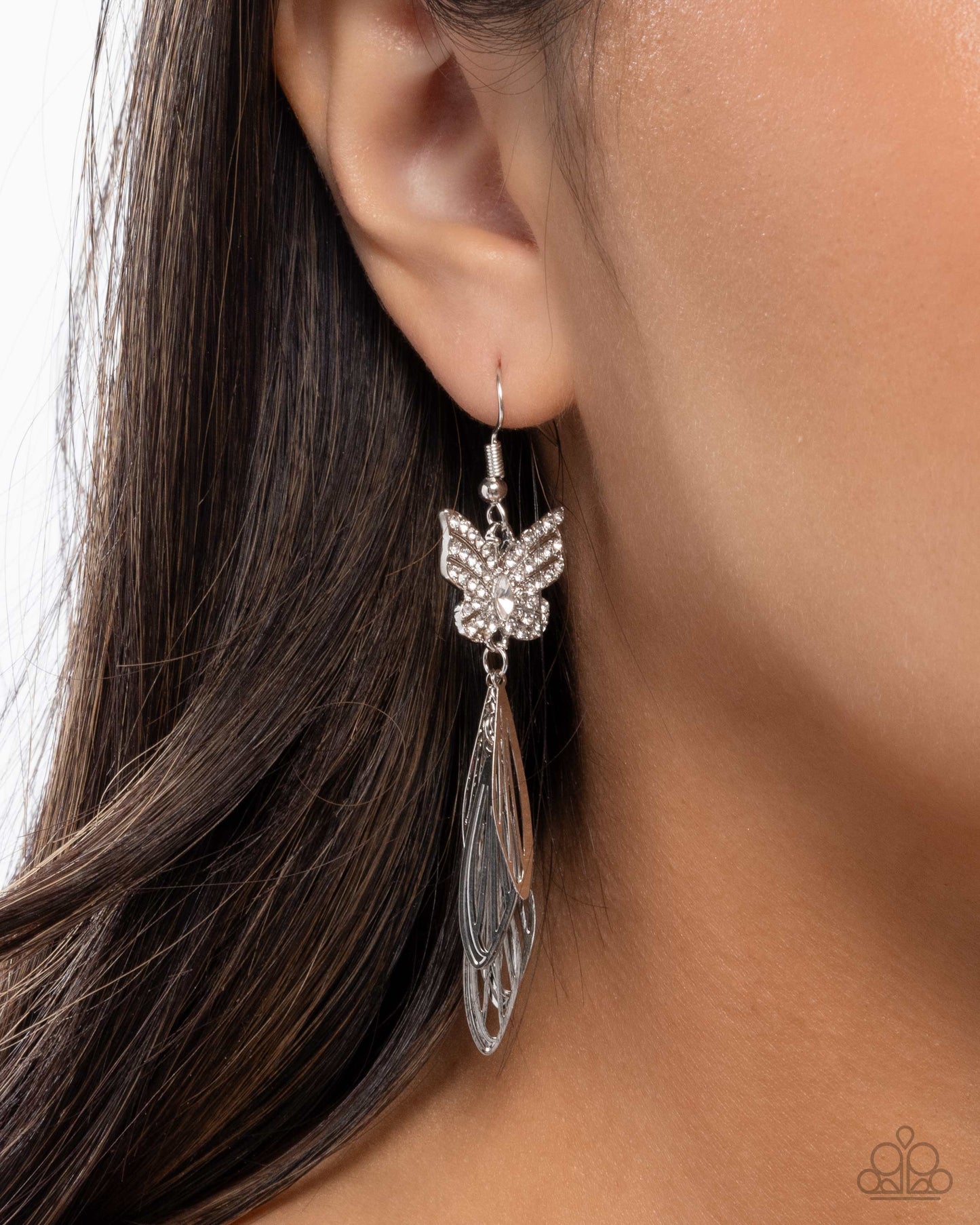 Fairy Dust - White Rhinestone Butterfly Silver Fishhook Earrings - Paparazzi Accessories