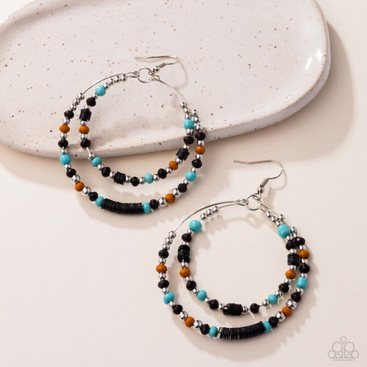 Audacious Arrangement - Black, Blue, Buckthorn Brown Beads Silver Fishhook Earrings - Paparazzi Accessories