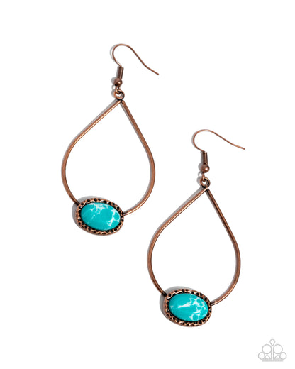 Sensible Stones - Copper Teardrop, Blue Cracklestone Fish Hook Back Earrings- Paparazzi Accessories