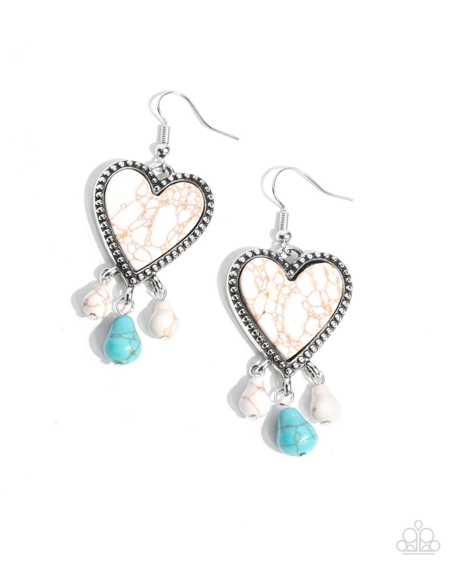 Grandiose Gaze - White & Blue Crackle Stone Heart Silver Fishhook Earrings - Paparazzi Accessories