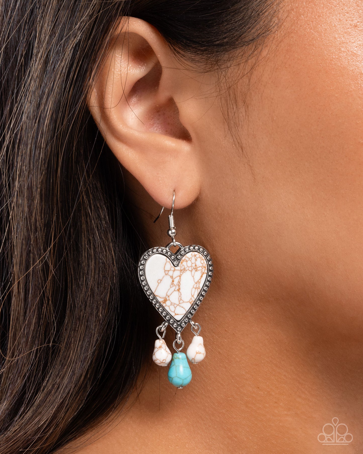 Grandiose Gaze - White & Blue Crackle Stone Heart Silver Fishhook Earrings - Paparazzi Accessories