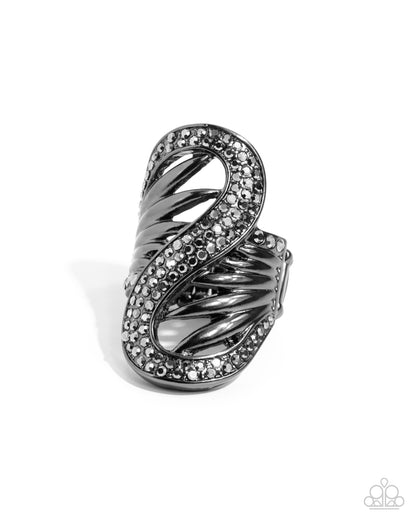 Superstar Spiral - Black, Gunmetal & Hematite Rhinestone Ring - Paparazzi Accessories