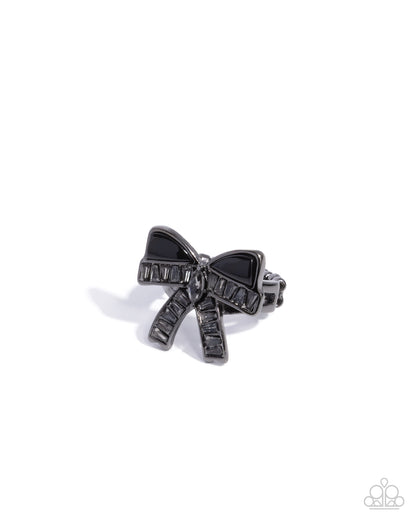 Delivering Dazzle - Black Rhinestone Bow Ring - Paparazzi Accessories