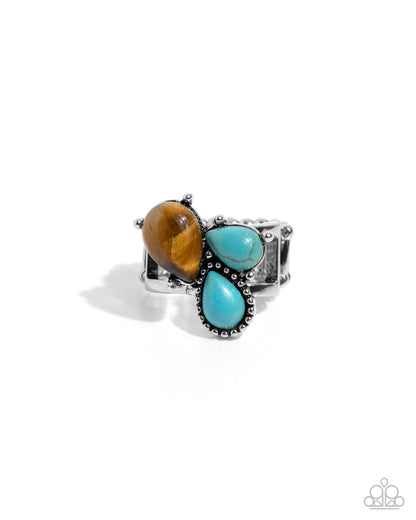 Themed Trio - Brown Tiger's Eye & Turquoise Stone Silver Ring - Paparazzi Accessories