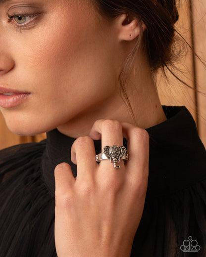 Elephant Whisper - Silver Embossed Ring - Paparazzi Accessories