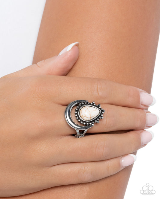 Tranquil Trinket - White Crackle Stone Teardrop Silver Ring - Paparazzi Accessories