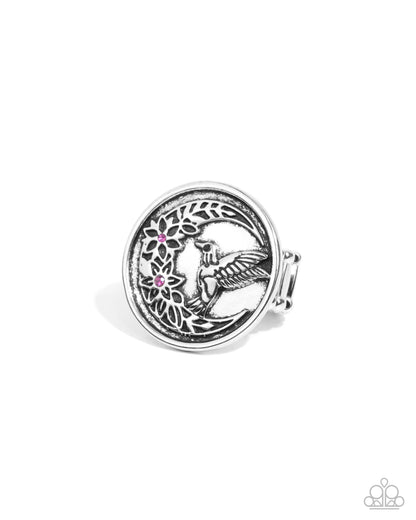 Hummingbird Project - Pink Rhinestone Silver Ring - Paparazzi Accessories