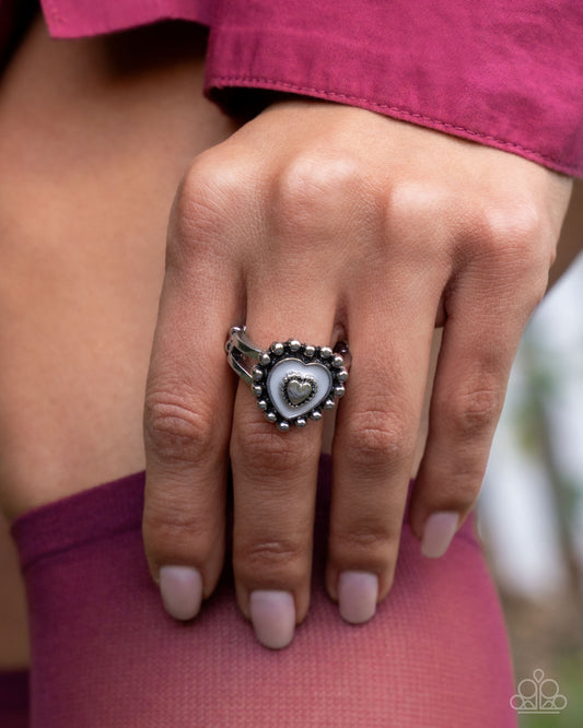 Courting Chic - White Enamel Silver Heart Ring - Paparazzi Accessories