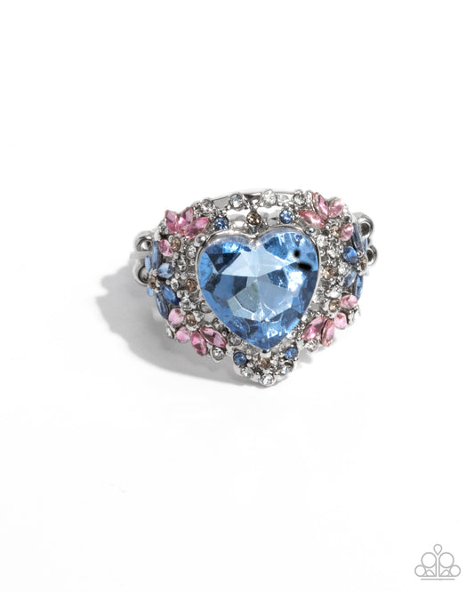 Bursting with Beauty - Blue Heart Gem Silver Ring - Paparazzi Accessories
