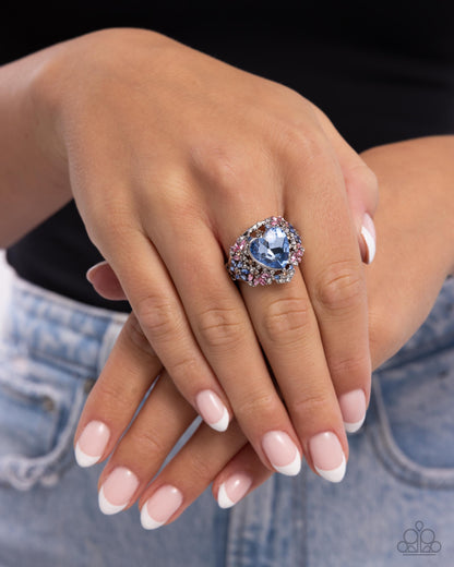 Bursting with Beauty - Blue Heart Gem Silver Ring - Paparazzi Accessories