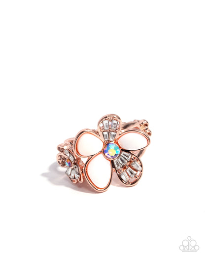 A Dizzy SHELL - Rose Gold Flower Ring - Paparazzi Accessories