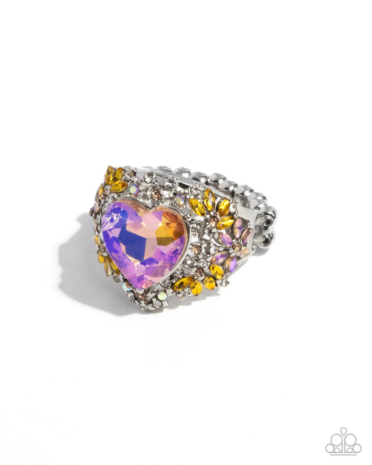 Bursting with Beauty - Orange UV Shimmer Heart Rhinestone Silver Ring - Paparazzi Accessories