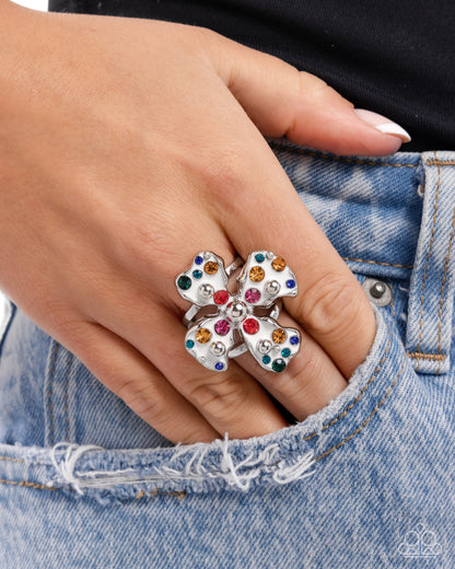 Chic Confession - White Enamel Multi Rhinestone Silver Ring - Paparazzi Accessories