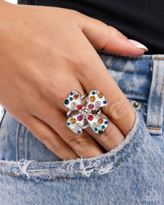 Chic Confession - White Enamel Multi Rhinestone Silver Ring - Paparazzi Accessories