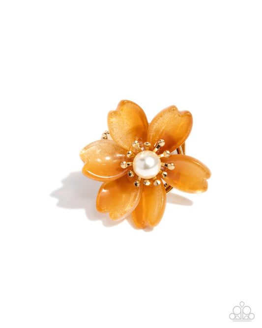Floral Force - Orange Flower Gold Ring - Paparazzi Accessories