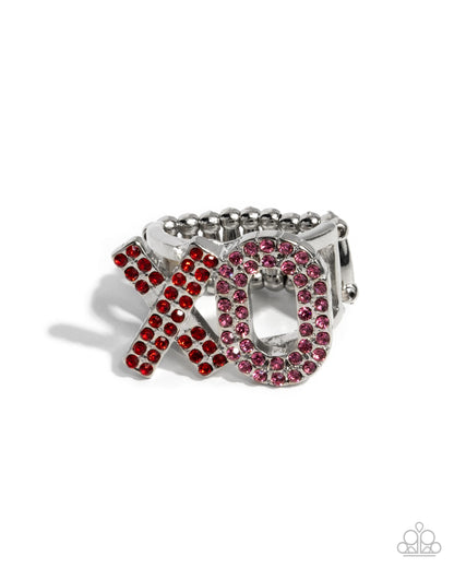 French Kisses - Red Rhinestone XO Silver Ring - Paparazzi Accessories