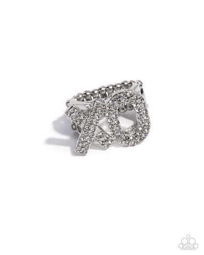French Kisses - White Rhinestone XO Silver Ring - Paparazzi Accessories