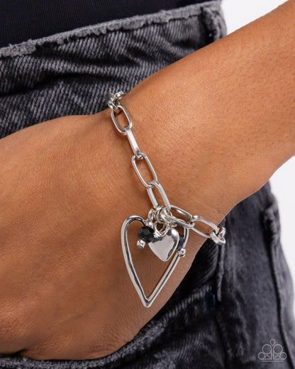 Emotional Eloquence - Black Bead Silver Heart Clasp Bracelet - Paparazzi Accessories