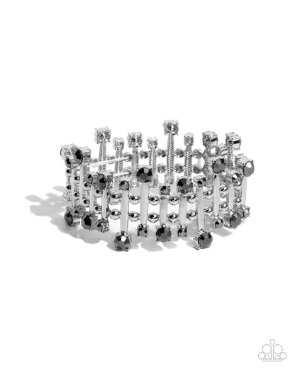 Misunderstanding Mayhem - Silver Hematite Rhinestone Stretchy Bracelet - Paparazzi Accessories