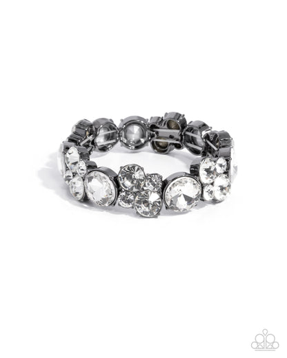 Standout Style - Black Gunmetal White Rhinestone Stretchy Bracelet - Paparazzi Accessories