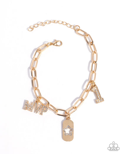 MVP Moment - Gold Charm Clasp Bracelet - Paparazzi Accessories