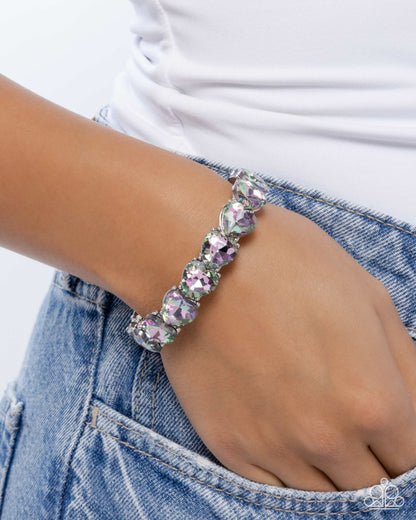 Only One You Love - Multi UV Shimmer Hearts Silver Stretchy Bracelet - Paparazzi Accessories