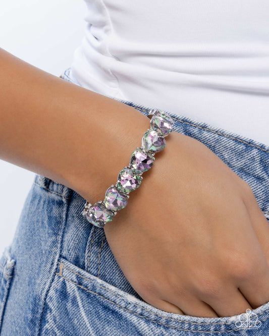 Only One You Love - Multi UV Shimmer Hearts Silver Stretchy Bracelet - Paparazzi Accessories