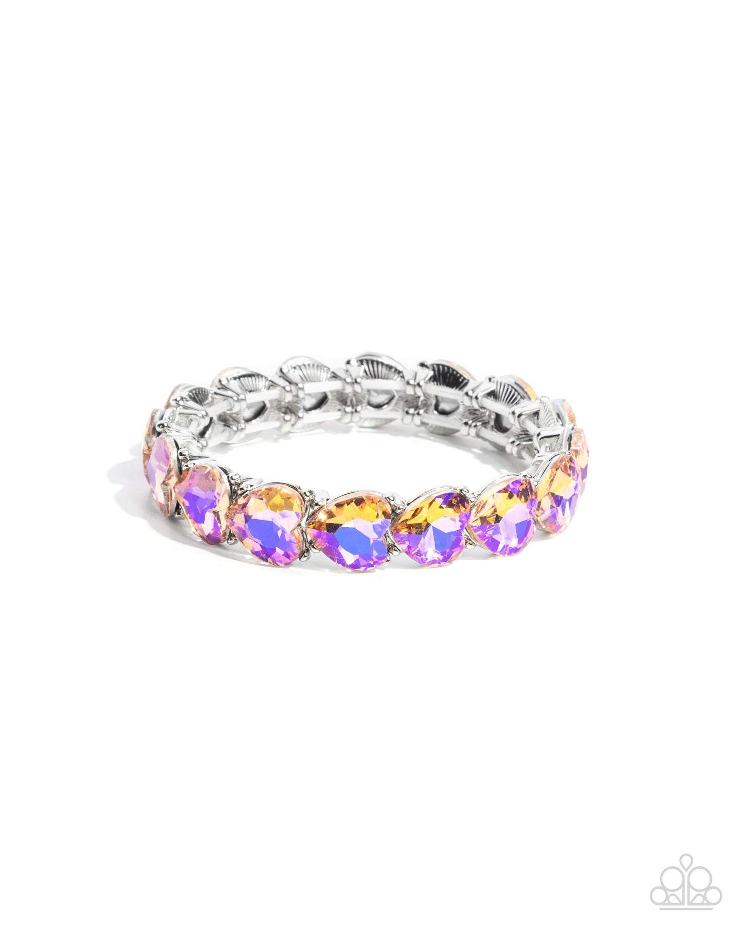 Only One You Love - Orange UV Shimmer Hearts Silver Stretchy Bracelet - Paparazzi Accessories