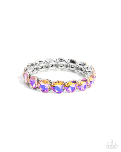 Only One You Love - Orange UV Shimmer Hearts Silver Stretchy Bracelet - Paparazzi Accessories