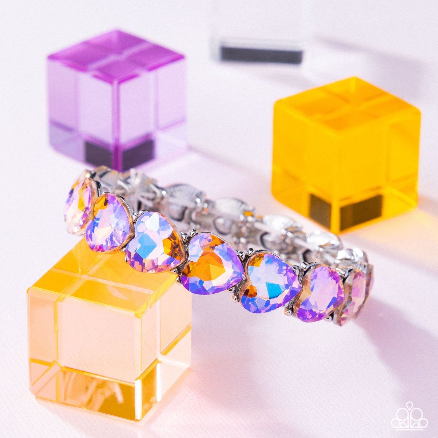 Only One You Love - Orange UV Shimmer Hearts Silver Stretchy Bracelet - Paparazzi Accessories